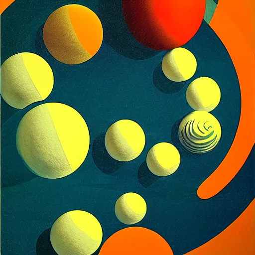 Prompt: 3 d balls painting by dan mcpharlin, aaron douglas, kay nielsen, roerich inspired by yukio - e, minimal graphic textures shaders