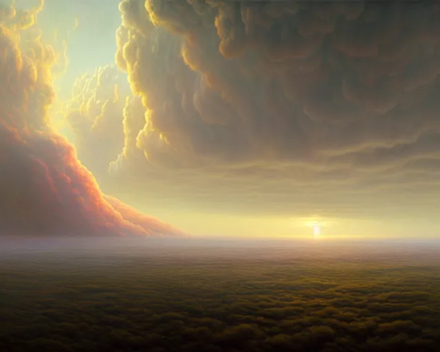 Image similar to a hyper - detailed 3 d render like a oil painting of venusian cloud farming, surrealism!!!!! surreal concept art, lifelike, photorealistic, digital painting, aesthetic, smooth, sharp focus, artstation hd, by greg rutkowski, bruce pennington, valentina remenar and asher duran,