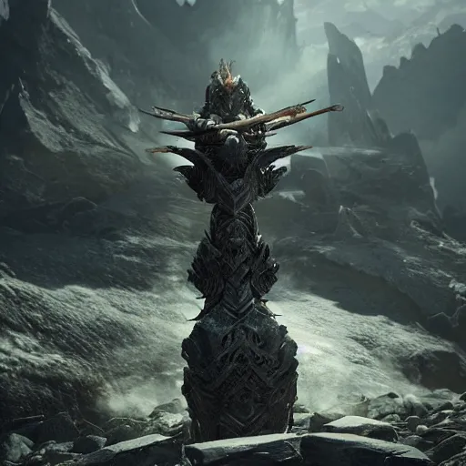 Image similar to intricate digital art of the god of the forge, resides in the mountains, in solitude, waiting, for his rematch, vs his eternal rival, epic confrontation, breathtaking, cinematic, dramatic, octane, arnold, physically based render, 8 k, uhd, unreal engine 5, award - winning movie