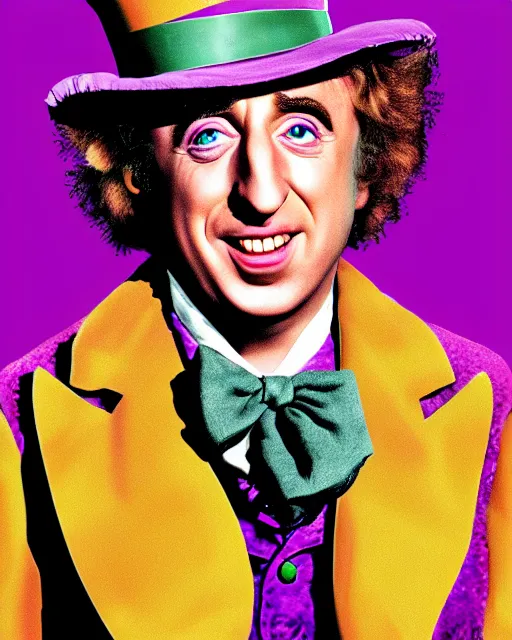 Image similar to gene wilder in willy wonka and the eggplant factory, digital art