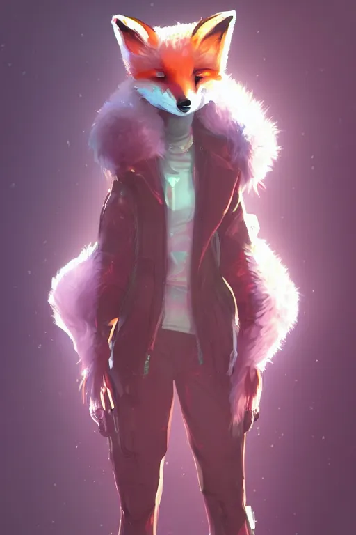 Image similar to a fox fursona, trending on artstation, by kawacy, furry art, digital art, cyberpunk, high quality, backlighting