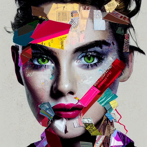 Prompt: yvonne, contemporary collage, highly detailed, digital painting, 4 k, hdr, punk, fashion, smooth, sharp focus, art by nick knight, sandra chevrier and john hoyland