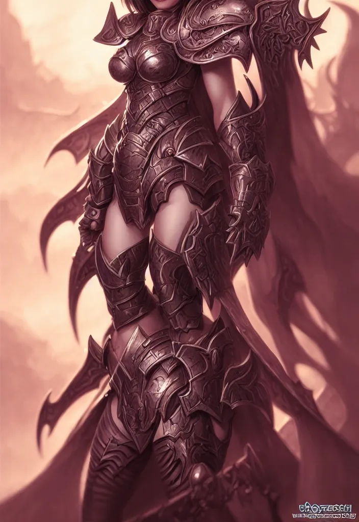 Image similar to sakimi chan, detailed face, standing, fantasy armor, tony sart