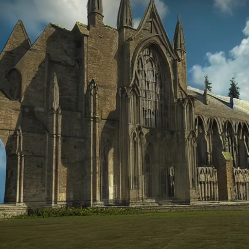 Image similar to imposing abbey, realistic, highly detailed, hd, unreal engine