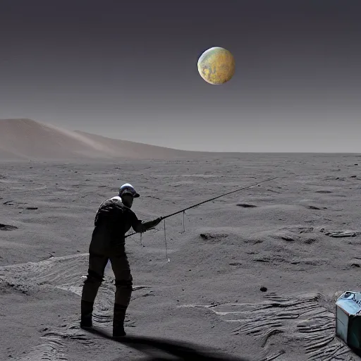 Prompt: fishing on the moon, 4K, matte painting, HD