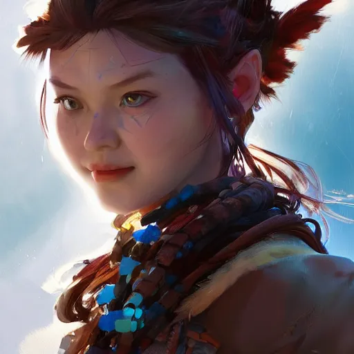 Image similar to beautiful Aloy from Horizon Zero Dawn, huggy-wuggy from poppy-playtime the video game, Yuumei, Yanjun Cheng, digital painting, portrait , cinematic lighting, highly detailed, concept art, Atmosphere, illustration, smooth, sharp focus, editor's pickup, trending on artstation, trending on deviantart