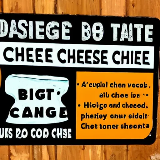 Image similar to sign about the dangers of eating cheese, psa, warning, highly detailed, high quality, high resolution