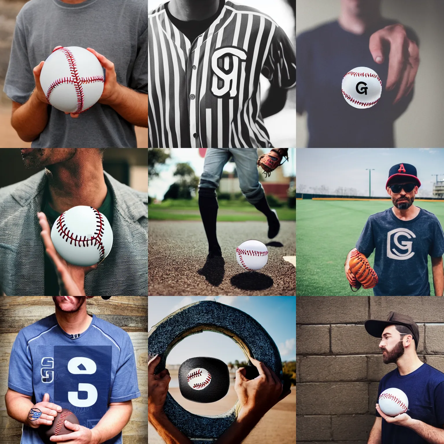 Prompt: Man wearing a baseball with a G sign