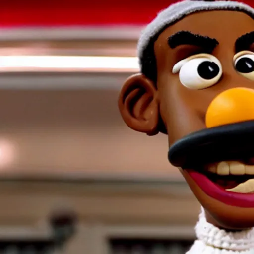 Image similar to a film still of lebron james as a claymation character in wallace and gromit