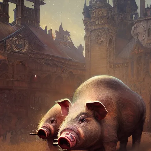 Image similar to Pig Putin in dirt, intricate, highly detailed, digital painting, artstation, concept art, smooth, sharp focus, illustration, evil, horrifying, art by artgerm and greg rutkowski and alphonse mucha