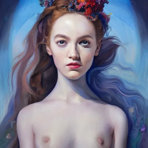 Prompt: a beautiful painting of realistic full body of a beautiful girl in cape, mechanical arm, face by Artgerm, symmetrical portrait, symmetrical eye, trending on artstation, painting by Alexander Jansson + Anthony Van Dyck + Anna Dittmann, complementary colors, dramatic lighting, Unity Creations, super detailed, 8k, no watermarks