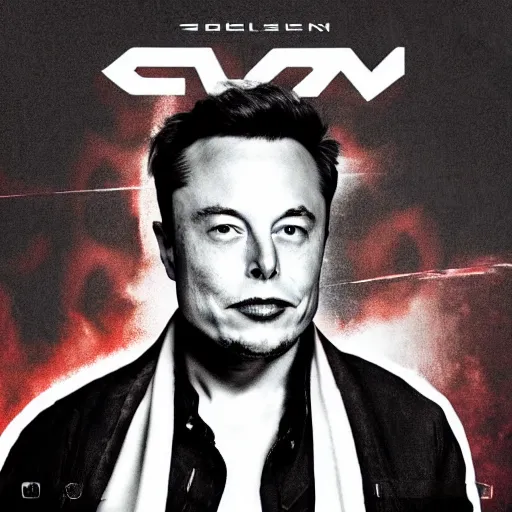 Image similar to elon musk in a rock album cover