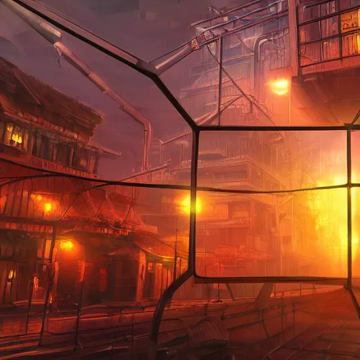 Image similar to cyberpolygon, steampunk realistic oil painting, cinematic light, computers, neon, hexagons