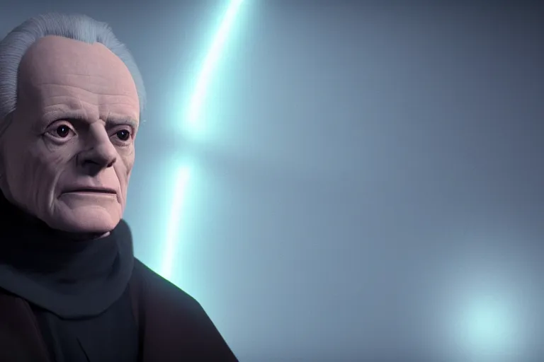 Prompt: a cinematic still of Ian McDiarmid as palpatine, wearing sith hood, ((octane render, nvidia raytracing demo)), masterpiece