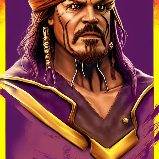 Image similar to thanos as jack sparrow, highly detailed, trending on artstation