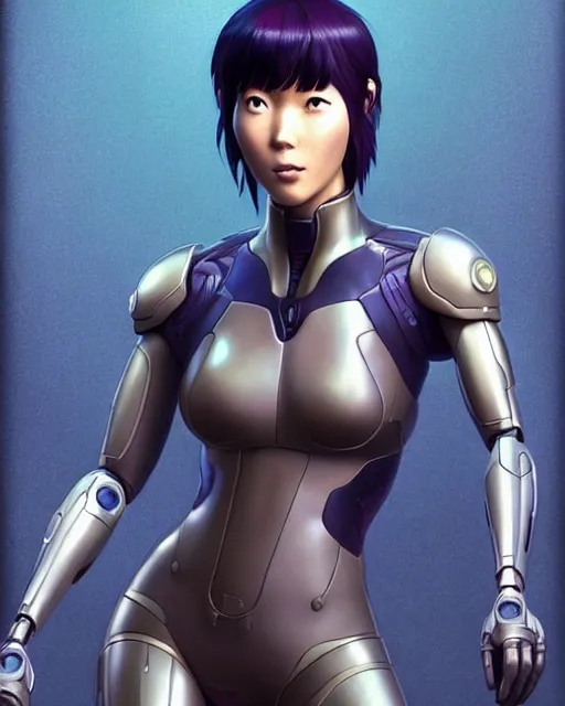 Image similar to weta disney pixar movie still portrait photo of motoko kusanagi the major ghost in the shell : : as cyborg woman by pixar : : by weta, wlop, ilya kuvshinov, rossdraws, artgerm, marvel, maxim cover, latex, octane render, sweaty, iridescent, bright morning, anime, liosh, mucha : :