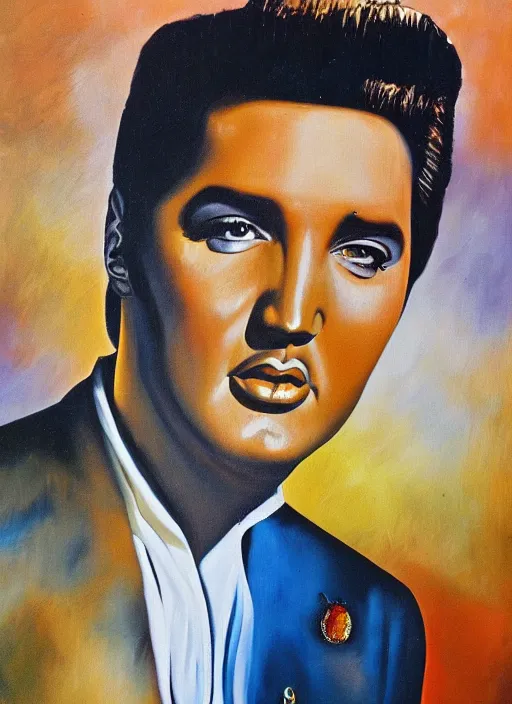 Image similar to oil painting of elvis presley by dali