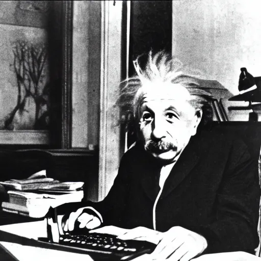 Prompt: einstein using a laptop