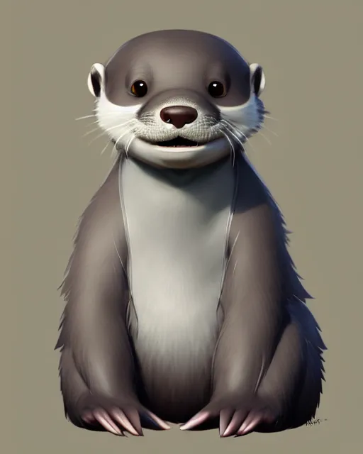 Image similar to character concept art of a cute male anthropomorphic gray otter furry | | cute - fine - face, pretty face, key visual, realistic shaded perfect face, fine details by stanley artgerm lau, wlop, rossdraws, james jean, andrei riabovitchev, marc simonetti, and sakimichan, trending on artstation