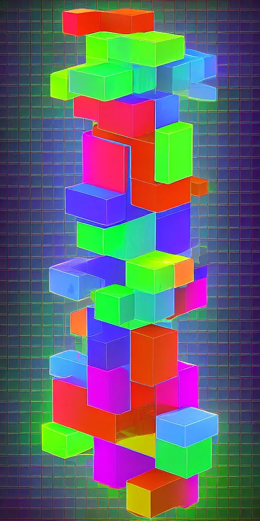 Image similar to Tetris in 5 dimensions, digital art, glowing geometric fractals, 8K