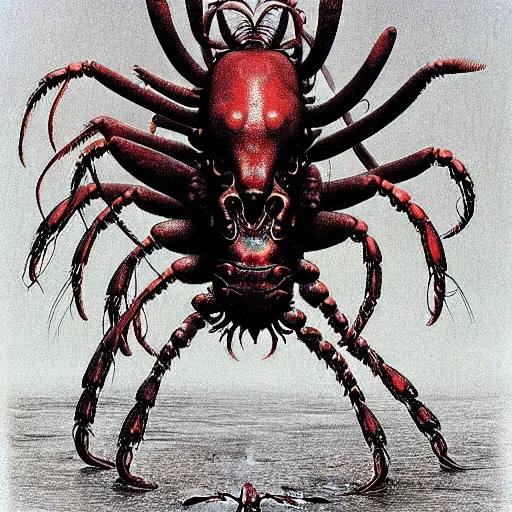 Prompt: lobster demon by beksinski