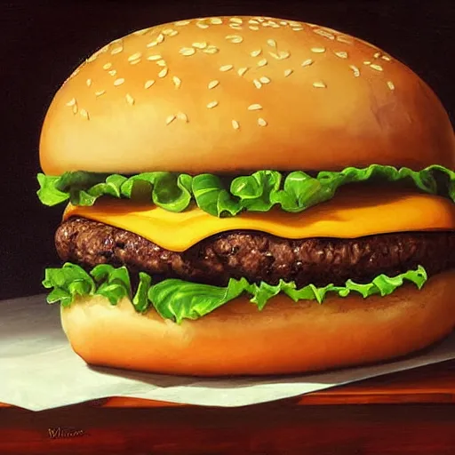 Prompt: beautiful burger painting by Ivan Shishkin