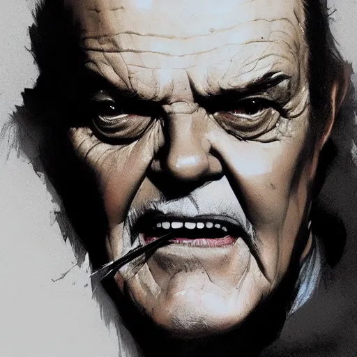 Image similar to portrait of Jack Nicholson as Gandolf the Gray, dramatic lighting, illustration by Greg rutkowski, yoji shinkawa, 4k, digital art, concept art, trending on artstation