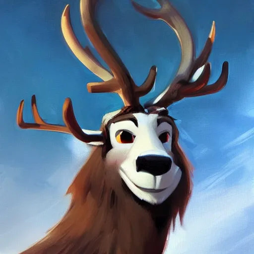 Image similar to greg manchess portrait painting of sven reindeer from frozen as overwatch character, medium shot, asymmetrical, profile picture, organic painting, sunny day, matte painting, bold shapes, hard edges, street art, trending on artstation, by huang guangjian and gil elvgren and sachin teng