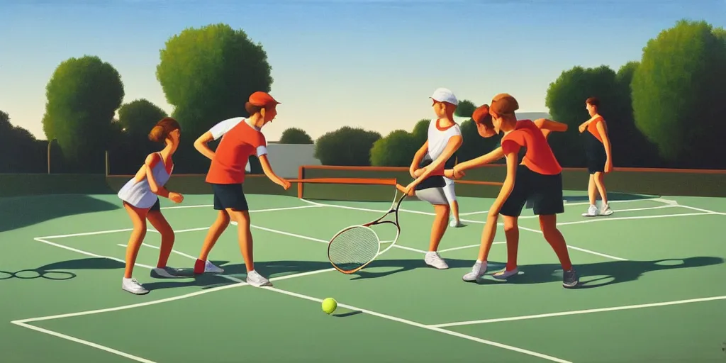 Image similar to tennis game in santa rosa, summer evening, kenton nelson