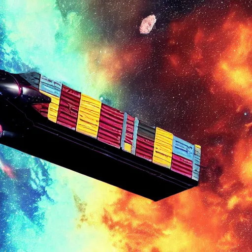 spaceship made of multicolored shipping containers, Stable Diffusion