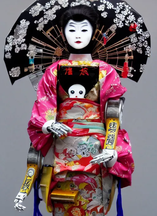 Image similar to Japanese robot geisha, ganguro style, wires actuators and circuit boards, 8K HD