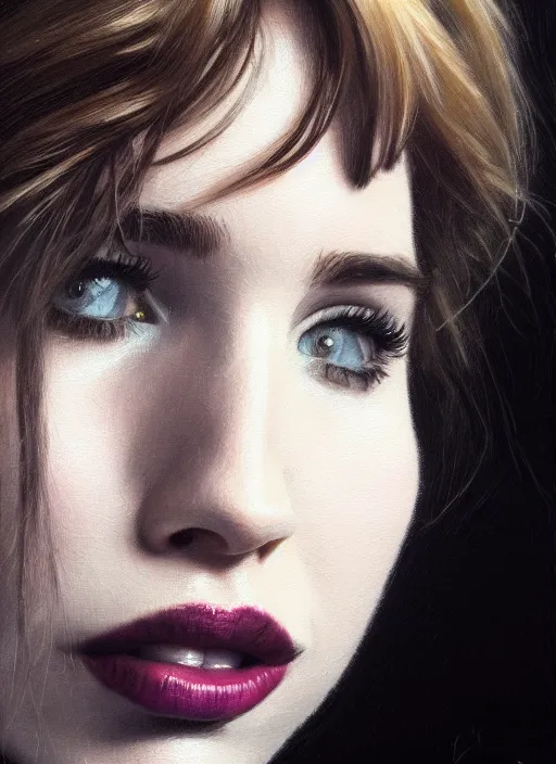 Image similar to close up portrait of emma roberts, oil painting by tomasz jedruszek, cinematic lighting, pen and ink, intricate line, hd, 4 k, million of likes, trending on artstation