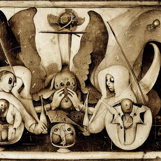Image similar to angels and death by hieronymus bosch