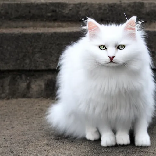 Prompt: white turkish angora cat mean look angry awkward