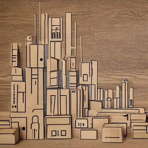 Prompt: modern city inside a carboard box