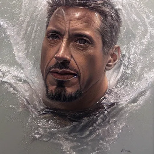 Image similar to Hyper-realistic painting of Iron man in water painted by Mike Dargas