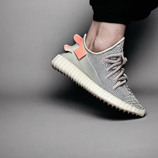 Image similar to studio fashion photography of man wearing adidas yeezy boost shoes. studio lighting, highly detailed