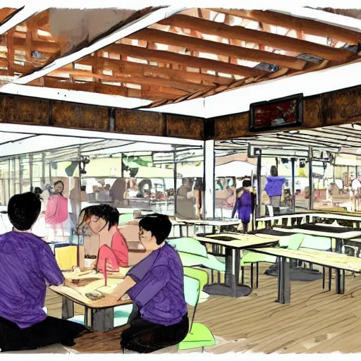 Image similar to Concept art for a hawker centre