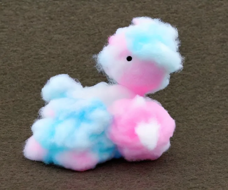 Prompt: a cute little dinosaur, cotton candy, fluffy clouds