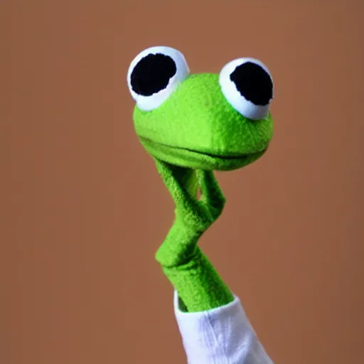 Image similar to kermit the frog sock puppet, photorealistic, very detailed, 4 k