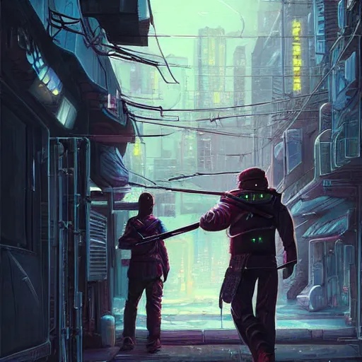 Prompt: An android with akimbo katanas by Evgeny Lushpin, cyberpunk, Trending on Artstation, 1980s computer graphics,