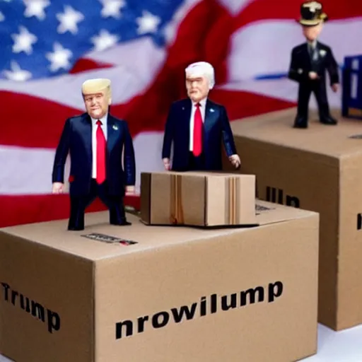 Image similar to fbi agents opening boxes of donald trump bobble heads