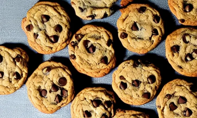 Prompt: chocolate chip cookies, abstract 3d art