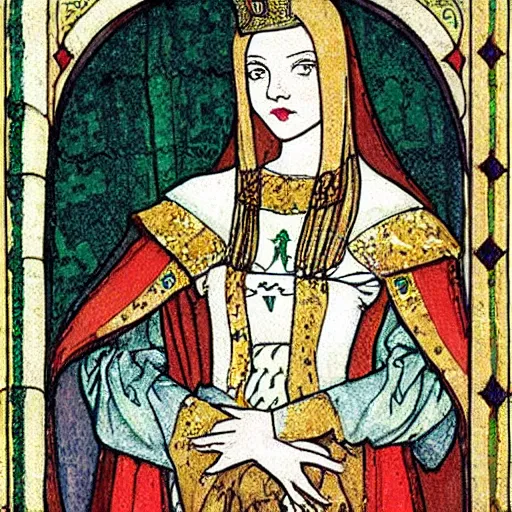 Prompt: beautiful young medieval queen by ivan bilibin