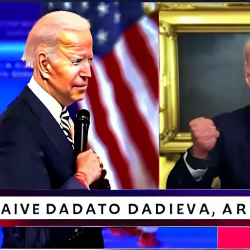 Image similar to Joe Biden karate kicks Donald Trump, hd,action