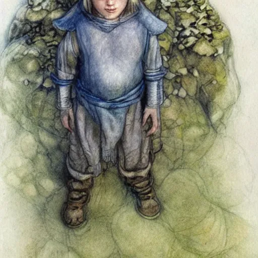 Image similar to female gnome progenitor, illustration by Alan Lee