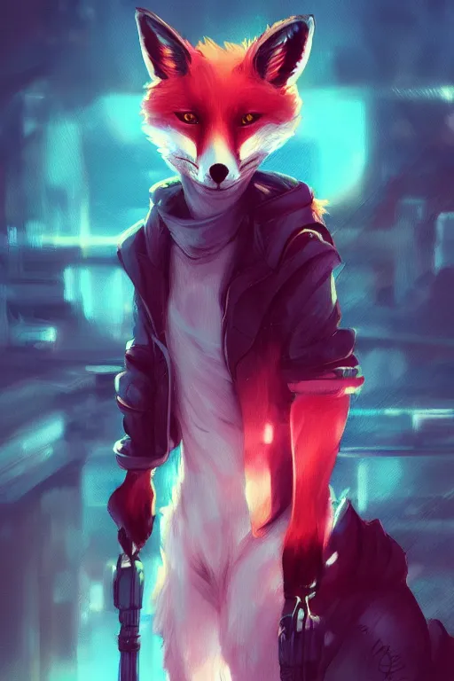 Image similar to a fox fursona, trending on artstation, by kawacy, furry art, digital art, cyberpunk, high quality, backlighting