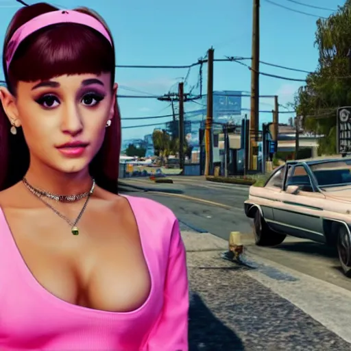 Prompt: ariana grande as gta v loading screen girl