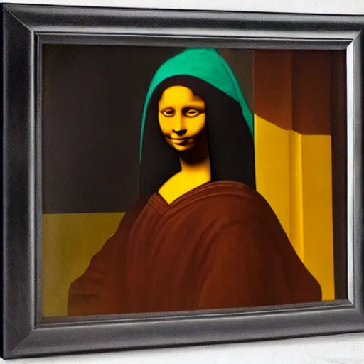 Image similar to an Afro American girl as Mona Lisa by Jacob Lawrence