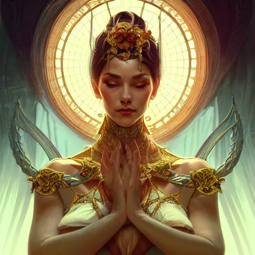 Image similar to perfectly-centered-Portrait of a sinister Goddess, intricate, highly detailed, digital painting, artstation, concept art, smooth, sharp focus, illustration, Unreal Engine 5, 8K, art by artgerm and greg rutkowski and alphonse mucha